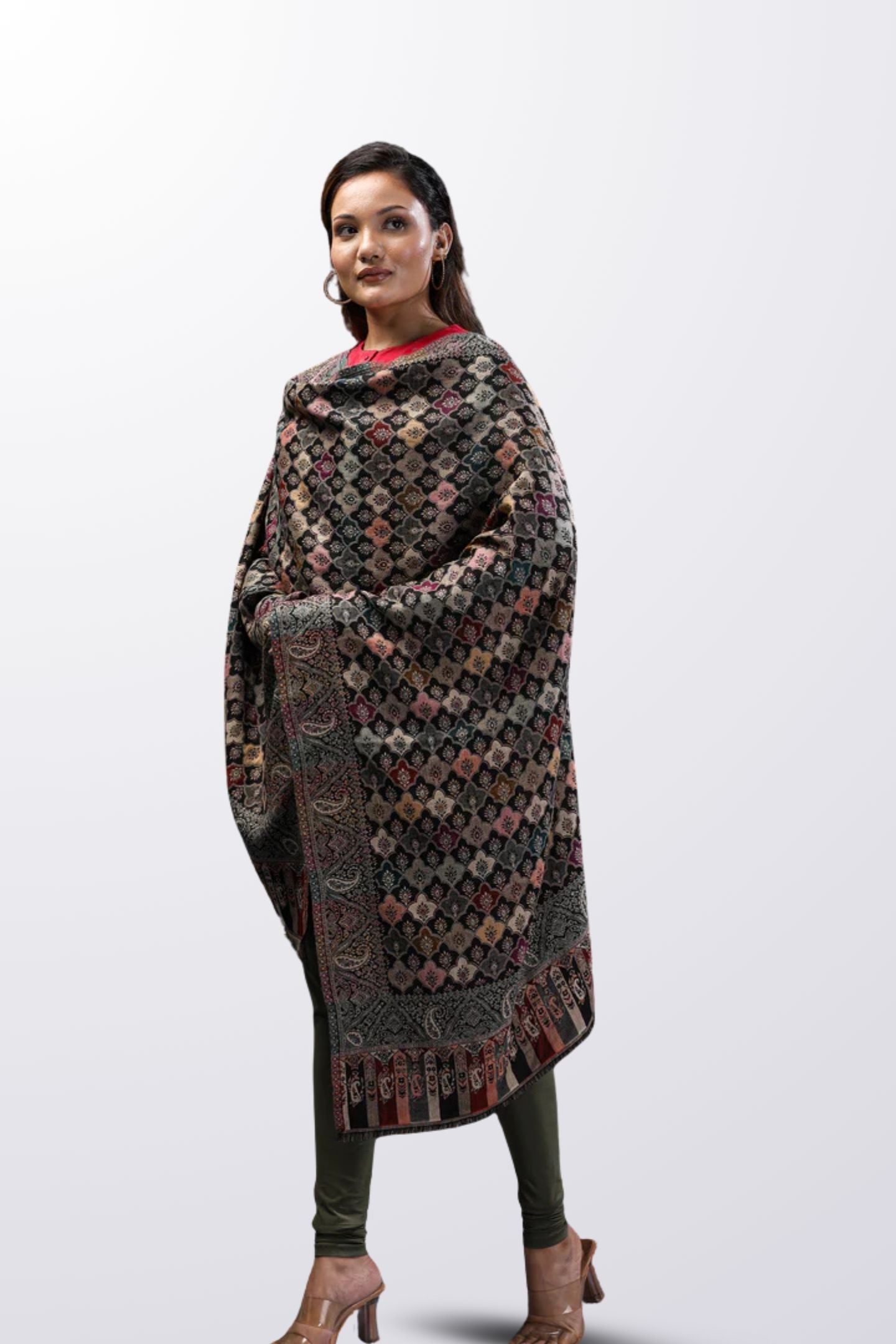 Multicolor Floral Black Stole