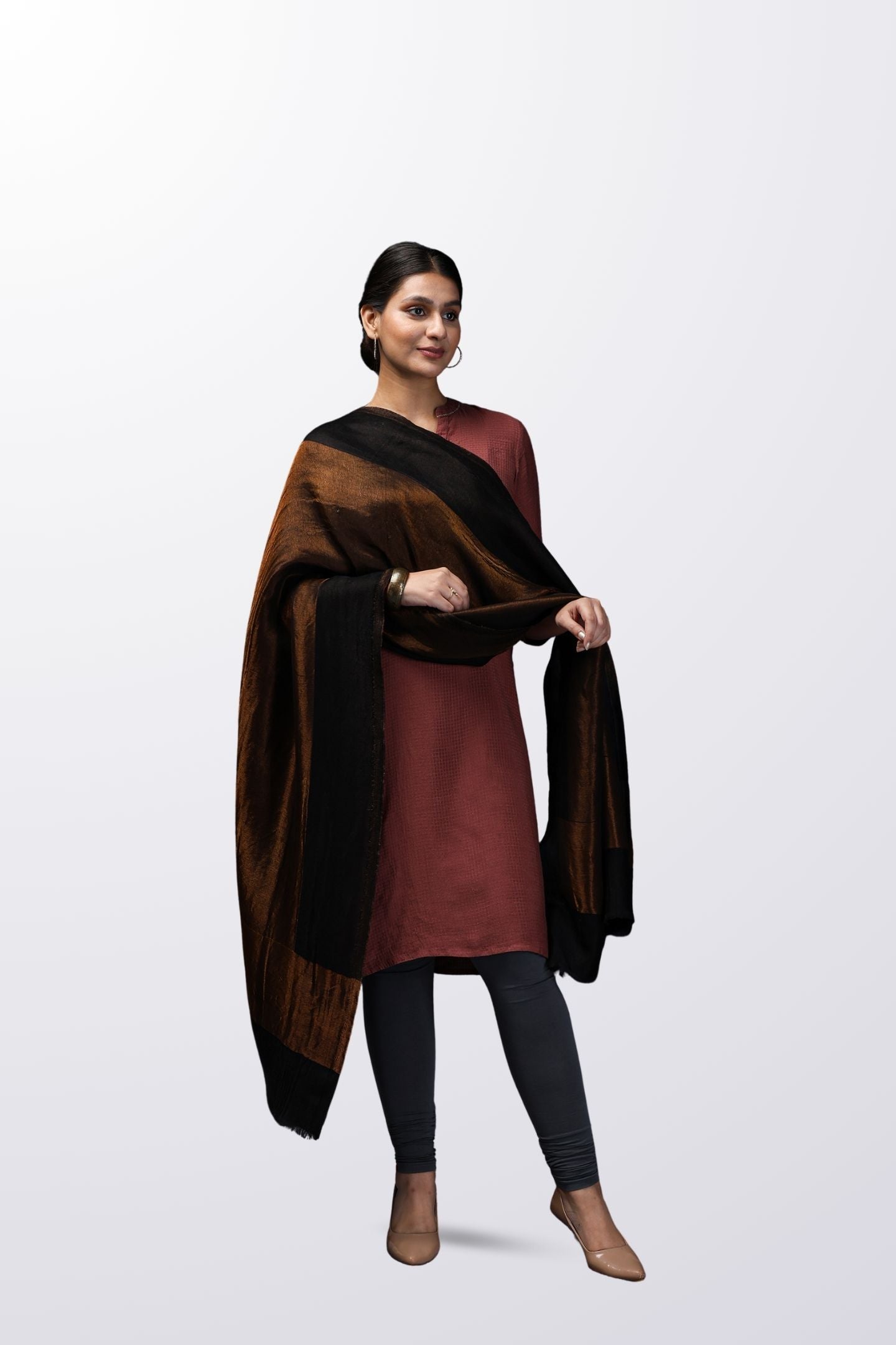 Black & golden Zari Semi Pashmina Stole