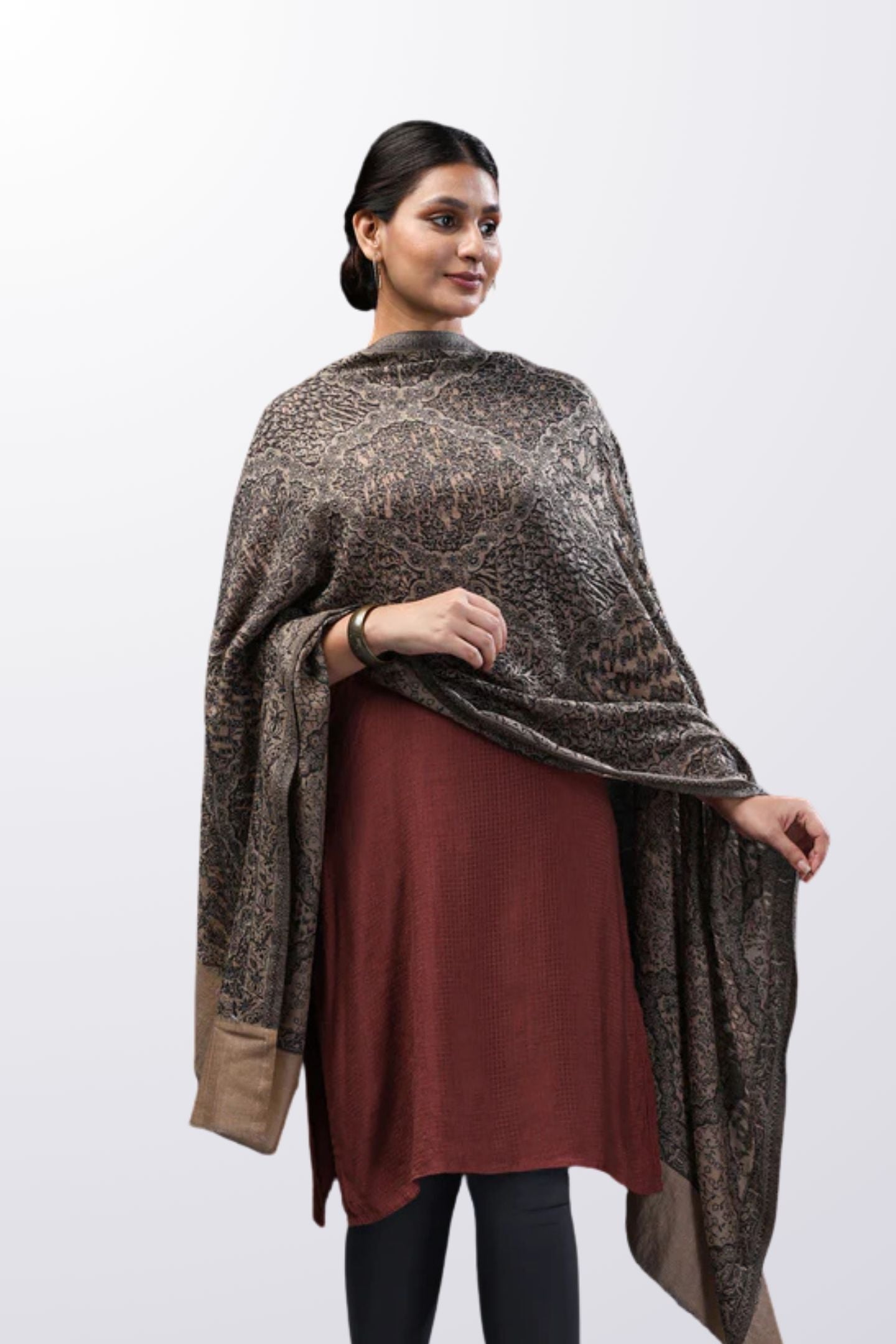 Desert Brown Stole With Black Floral