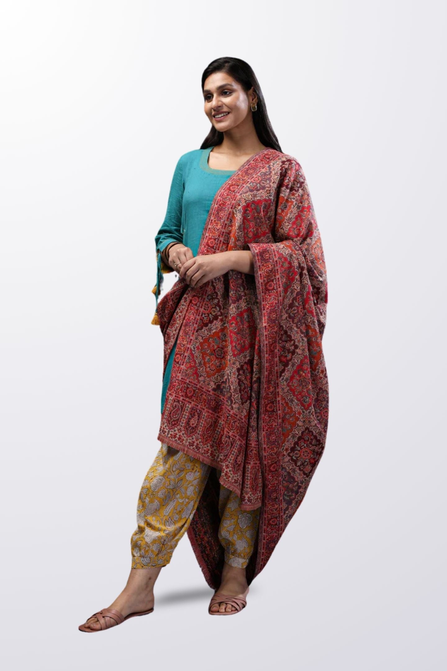 Autumn Bloom - Warm Toned Reddish Rose Shawl - Rani Pink  Color