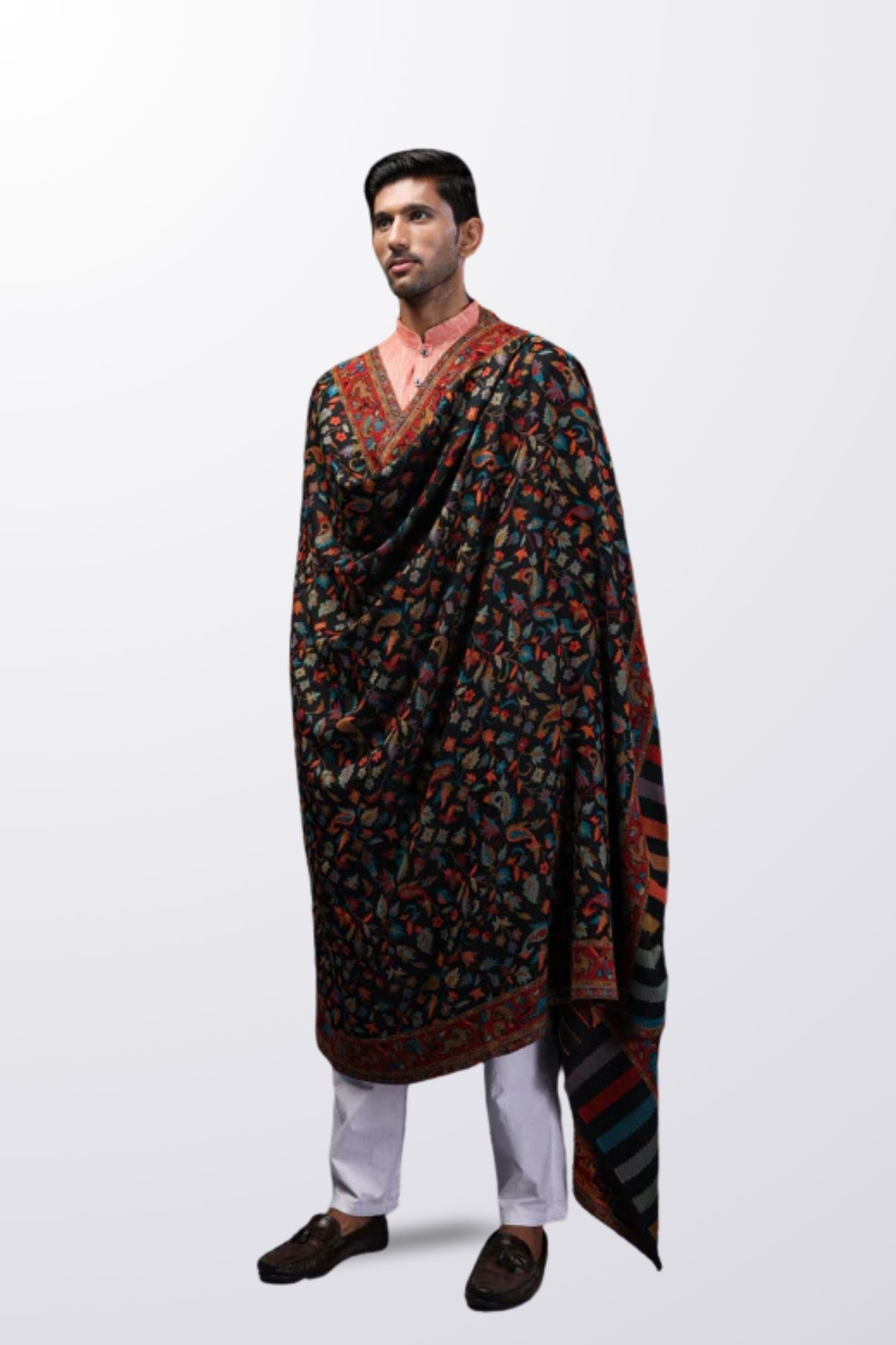 Men's Black Kashmiri Jaal Red Border Shawl