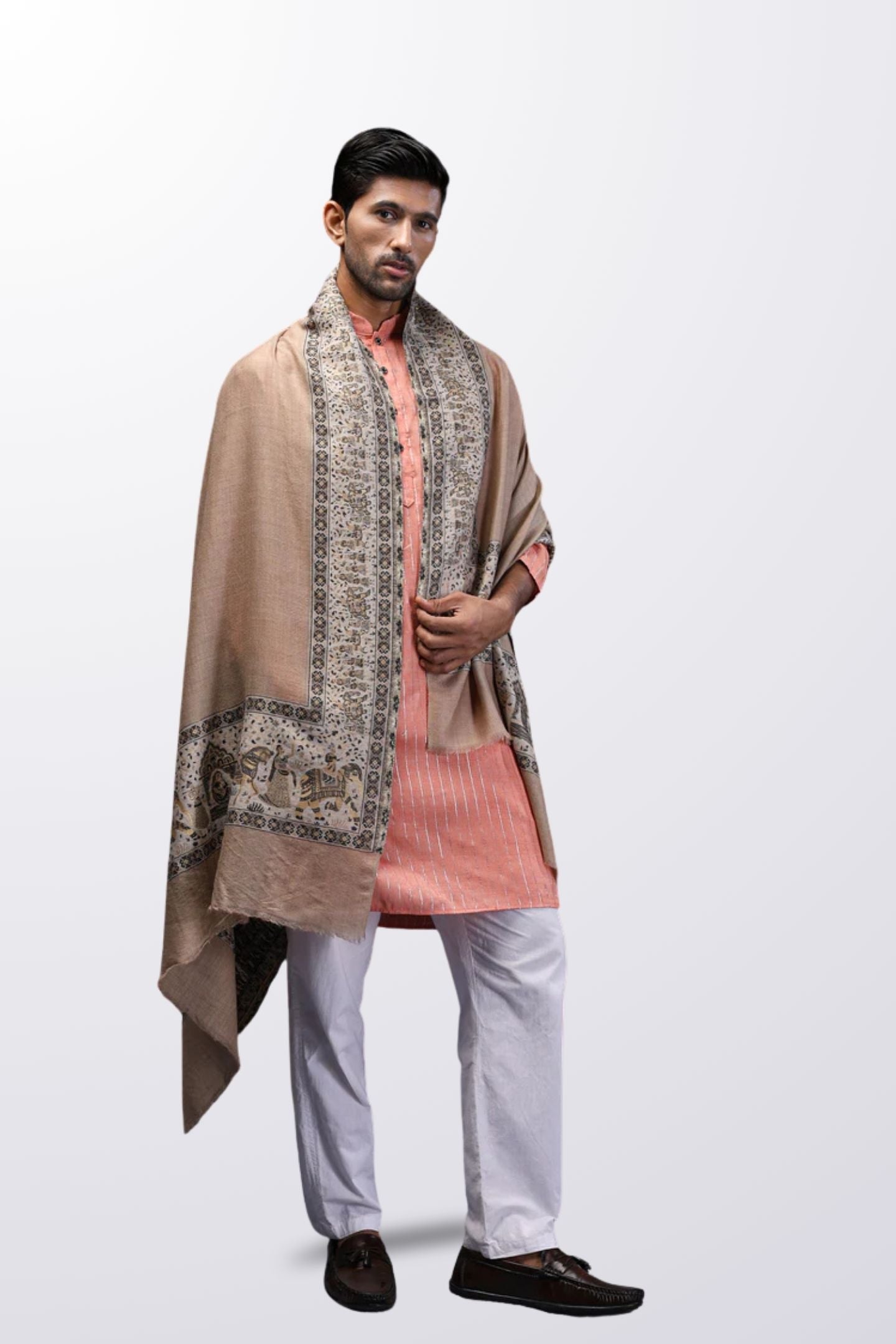 Men Wool Shawl With Royal Border