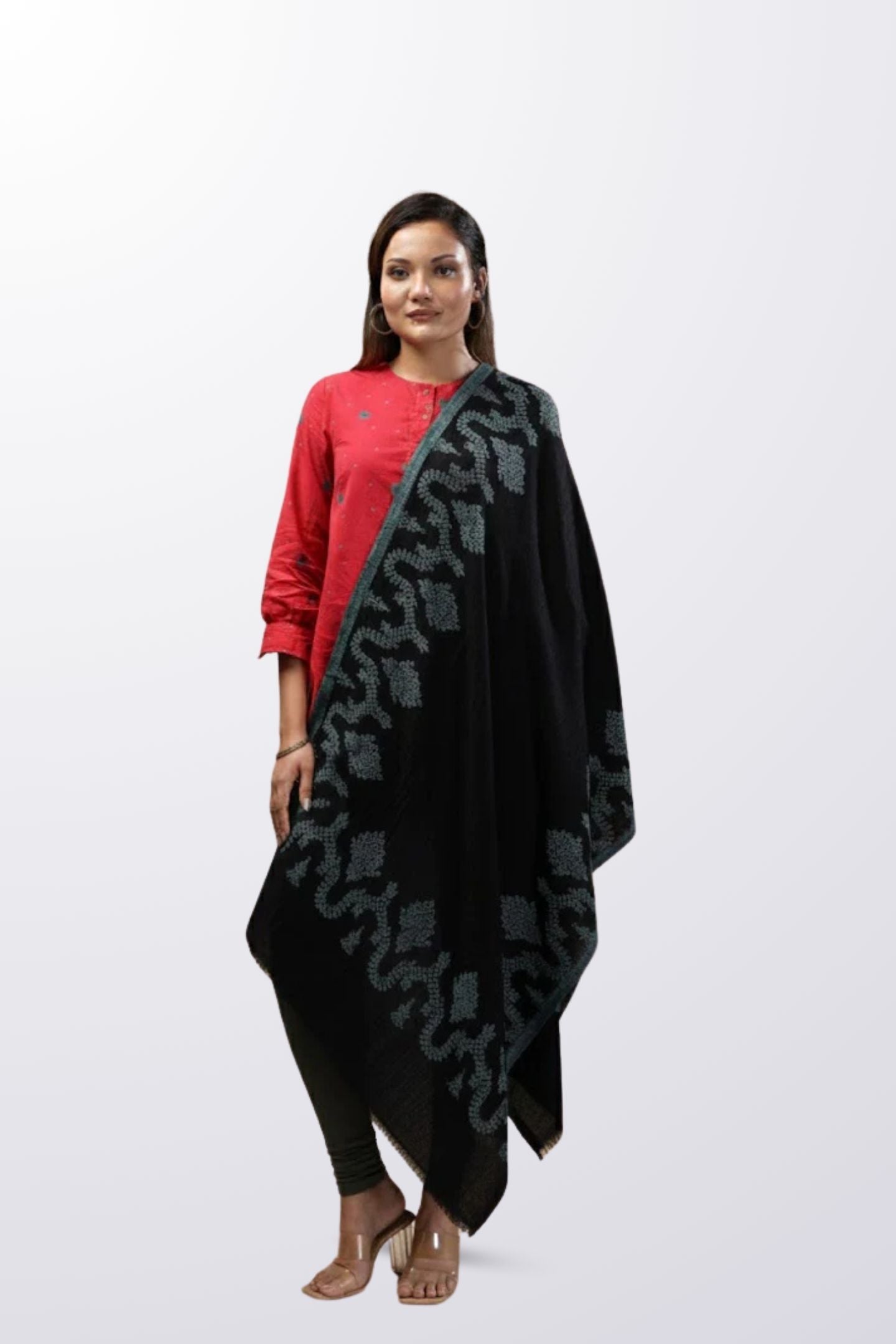 Classic Kashmiri Weaving Stole- Black