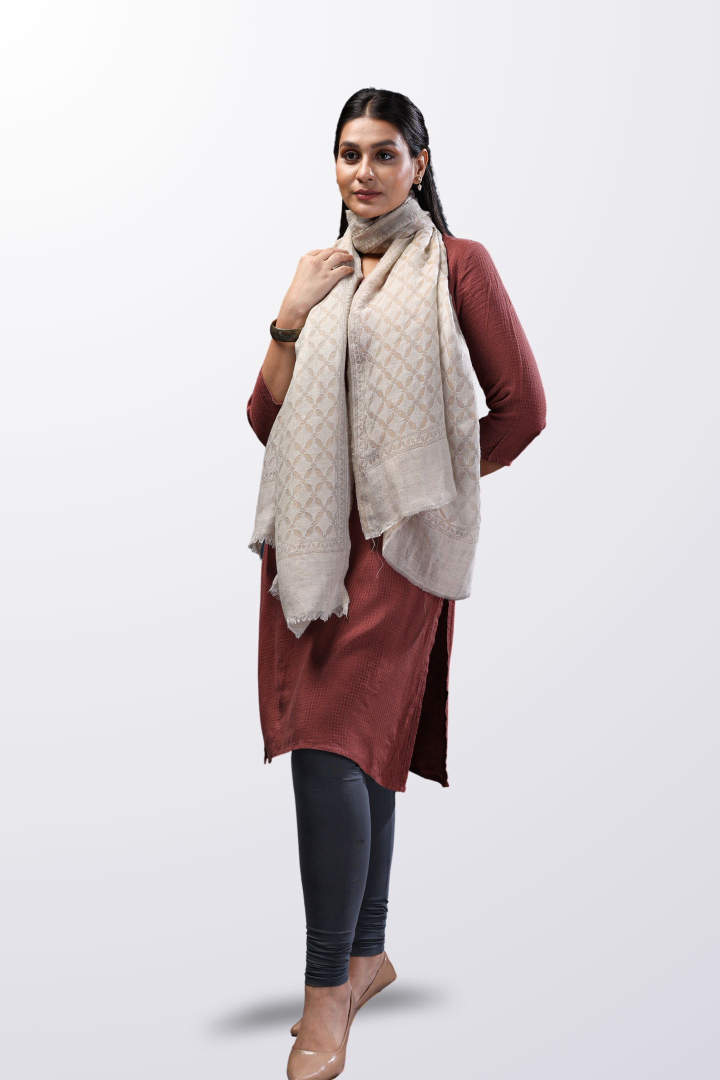 Moonlight Zari Classic Stole - White