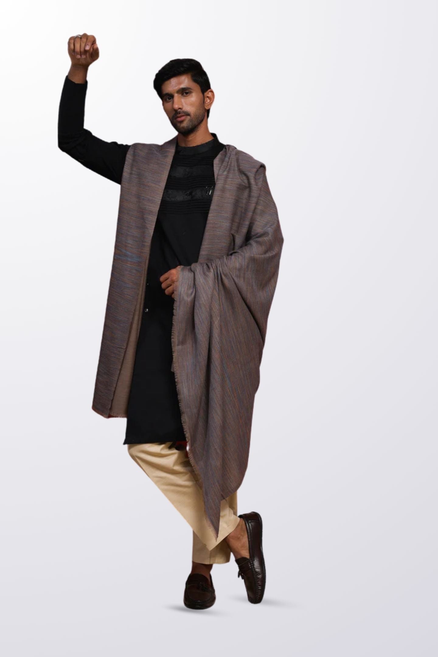 Men Wool Shawl With Multicolor Stripes