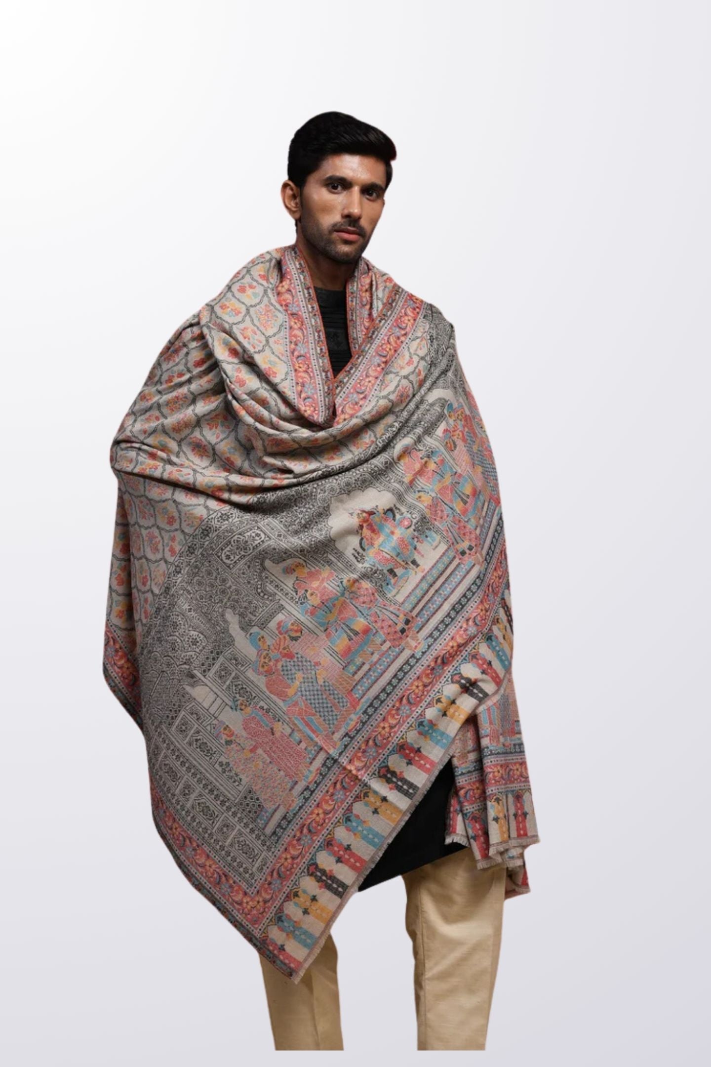 Men Wool Shawl Raja Darbaar - Brown