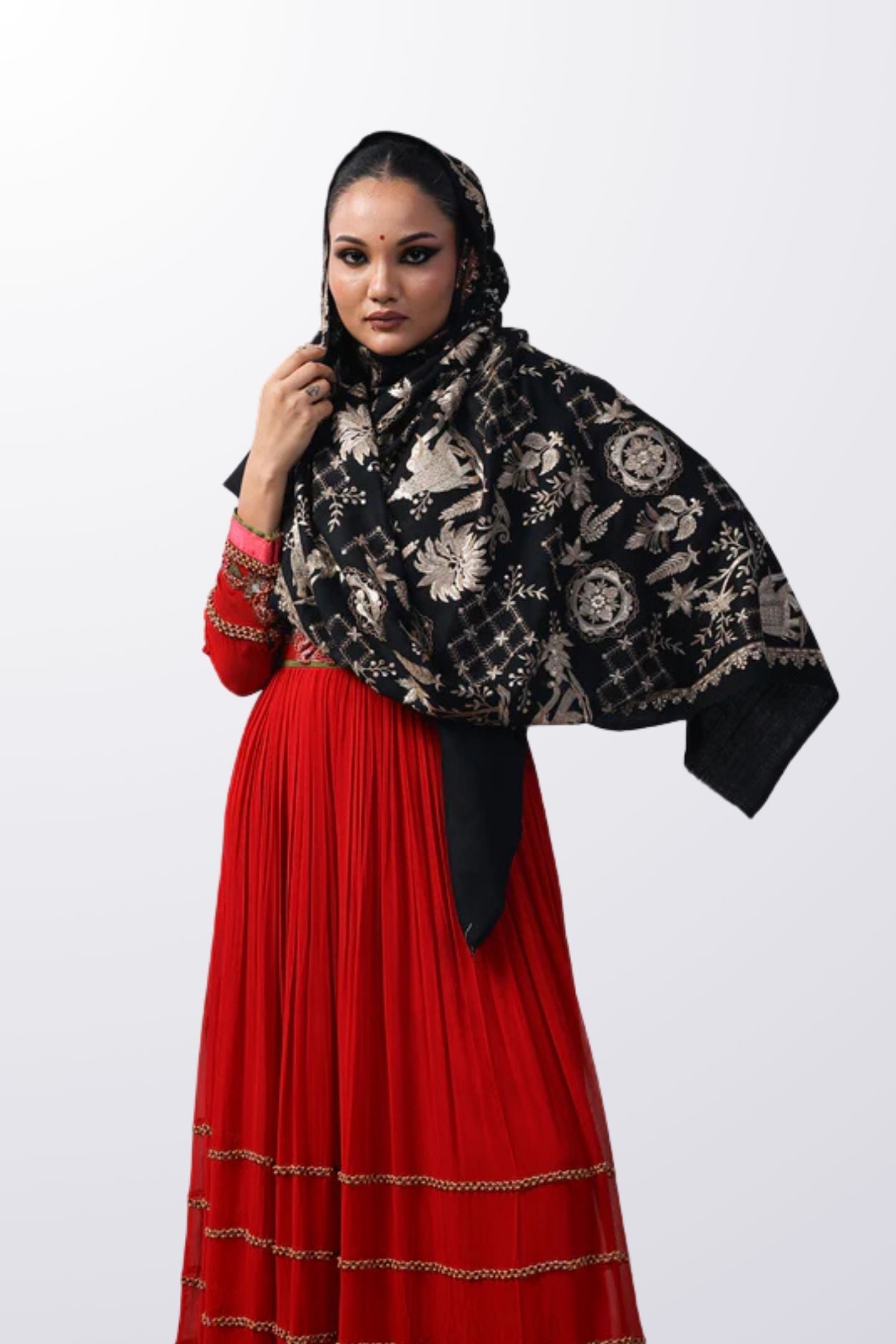 Majestic Golden Kadai Shawl - Black