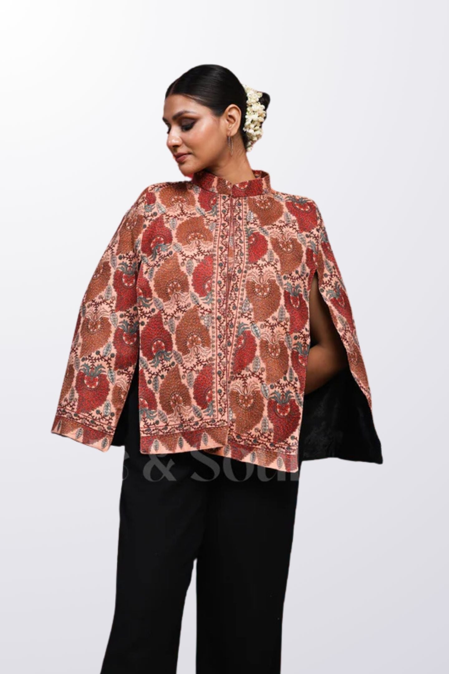 Grapevine Embroidered wool cape