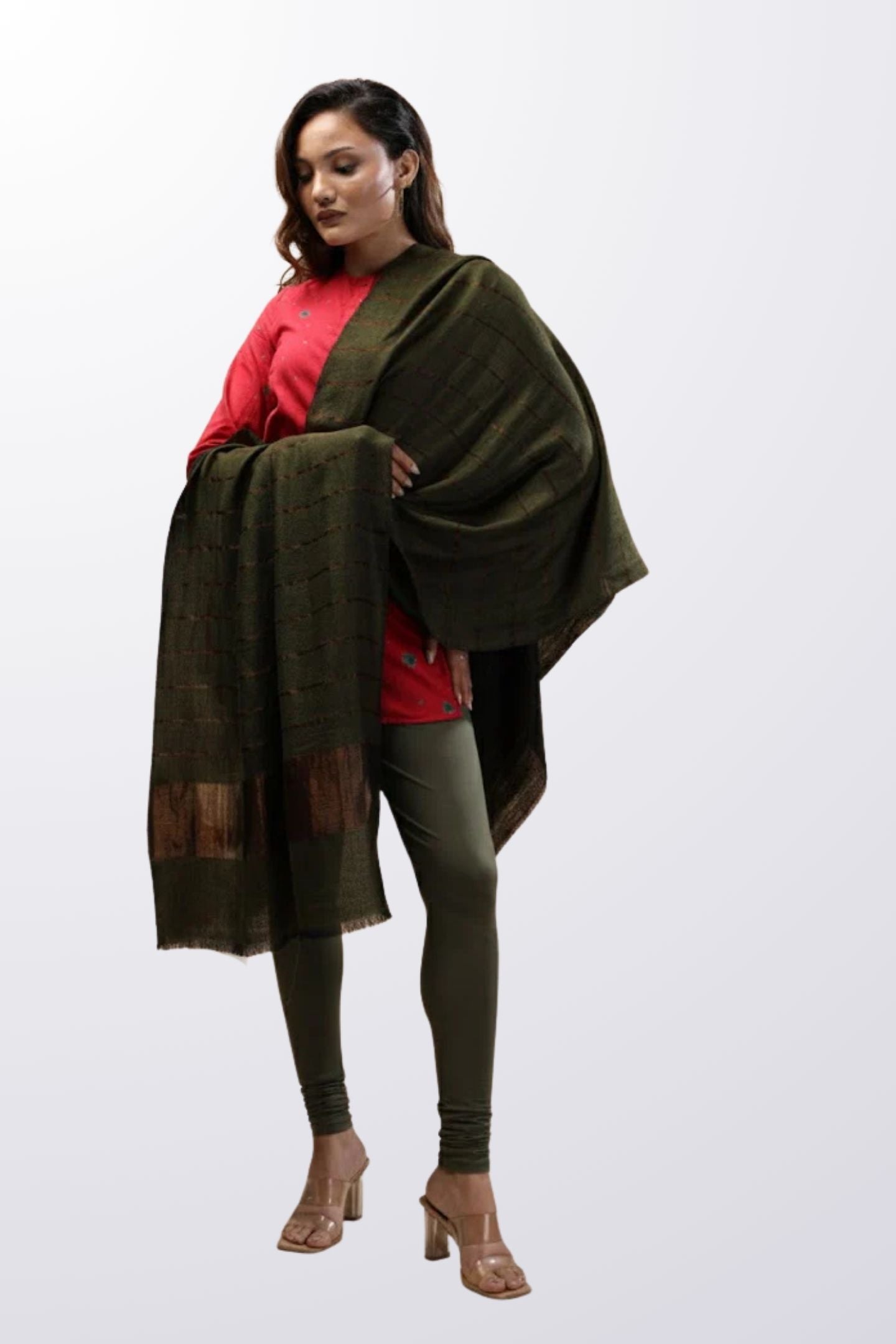 Dark Olive Green Zari Stole