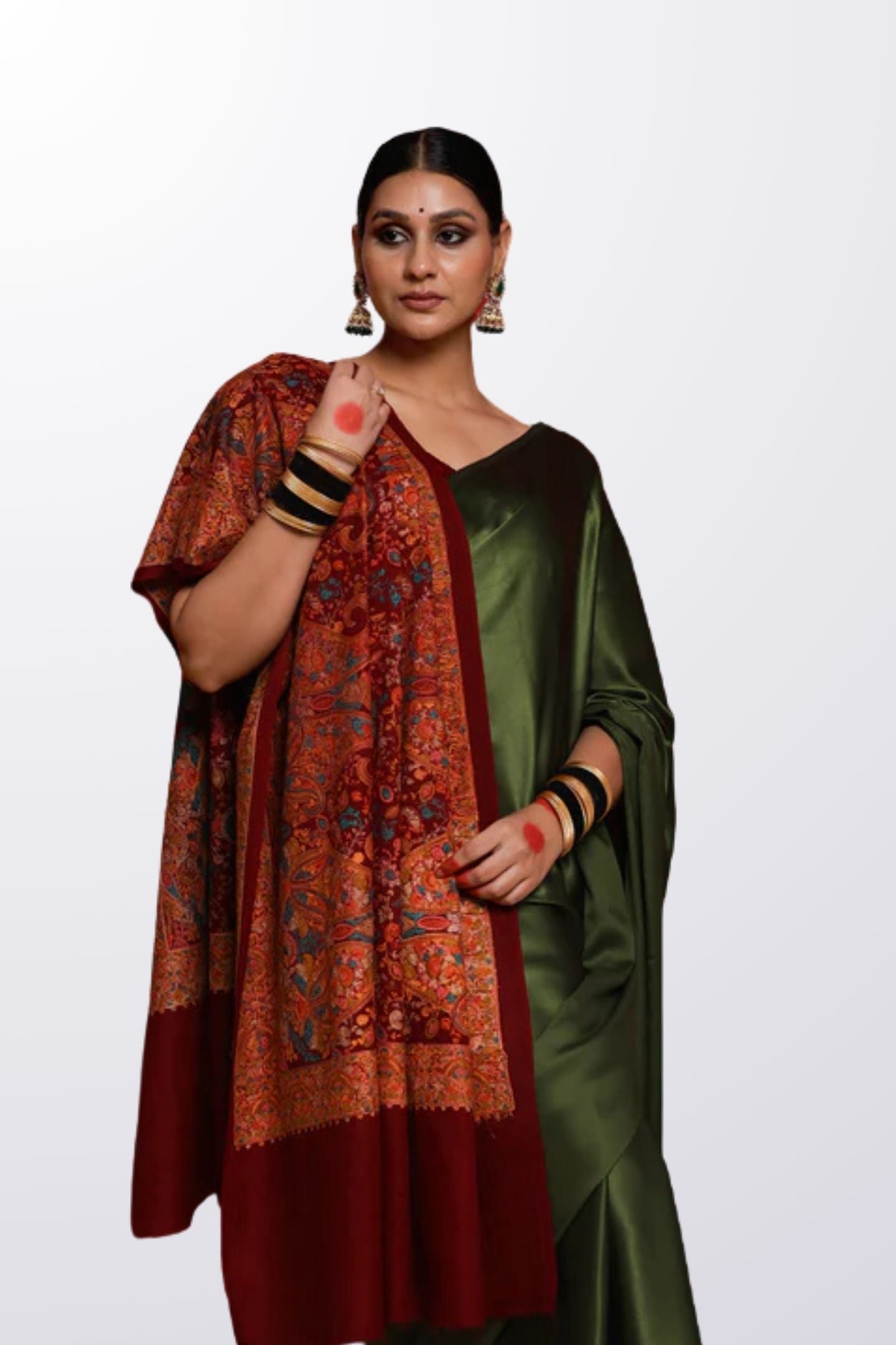 Paisley Vine Embroidery Shawl - Rich Maroon