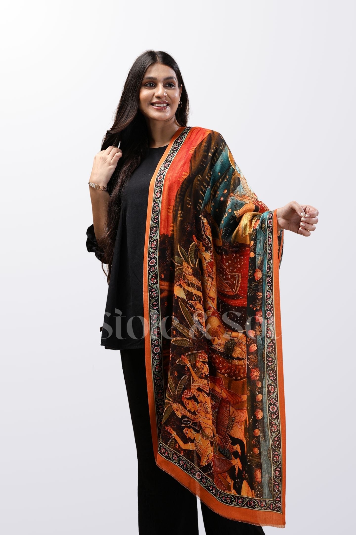 Krishna Print Silk Stole