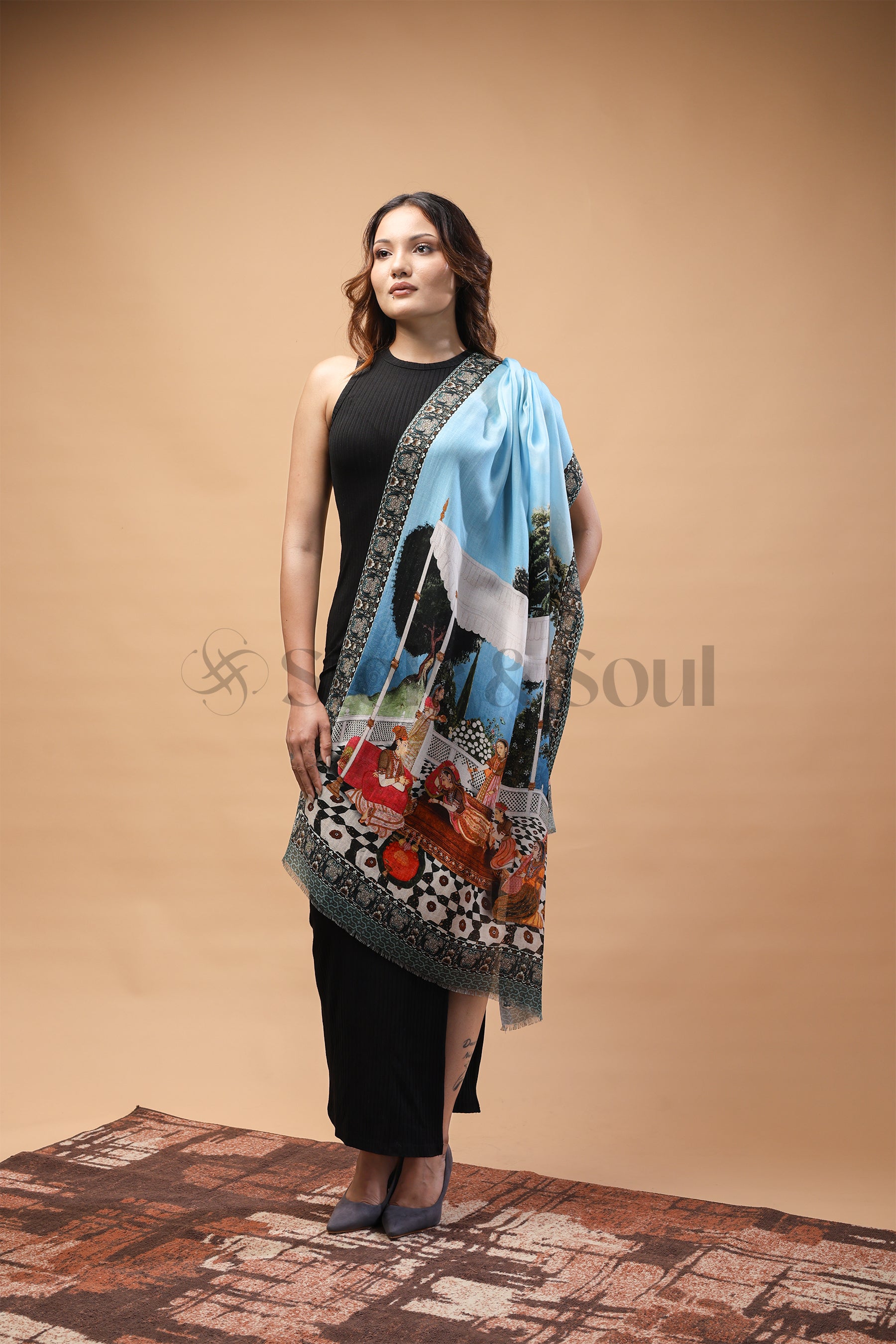 Royal Darbaar printed bamboo silk Stole