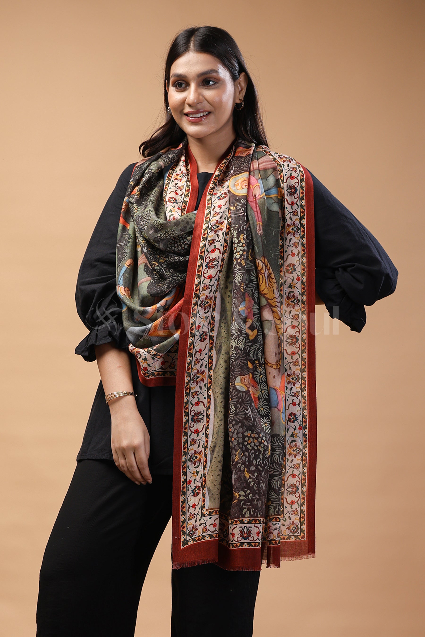 Jungle hunt printed bamboo silk stole
