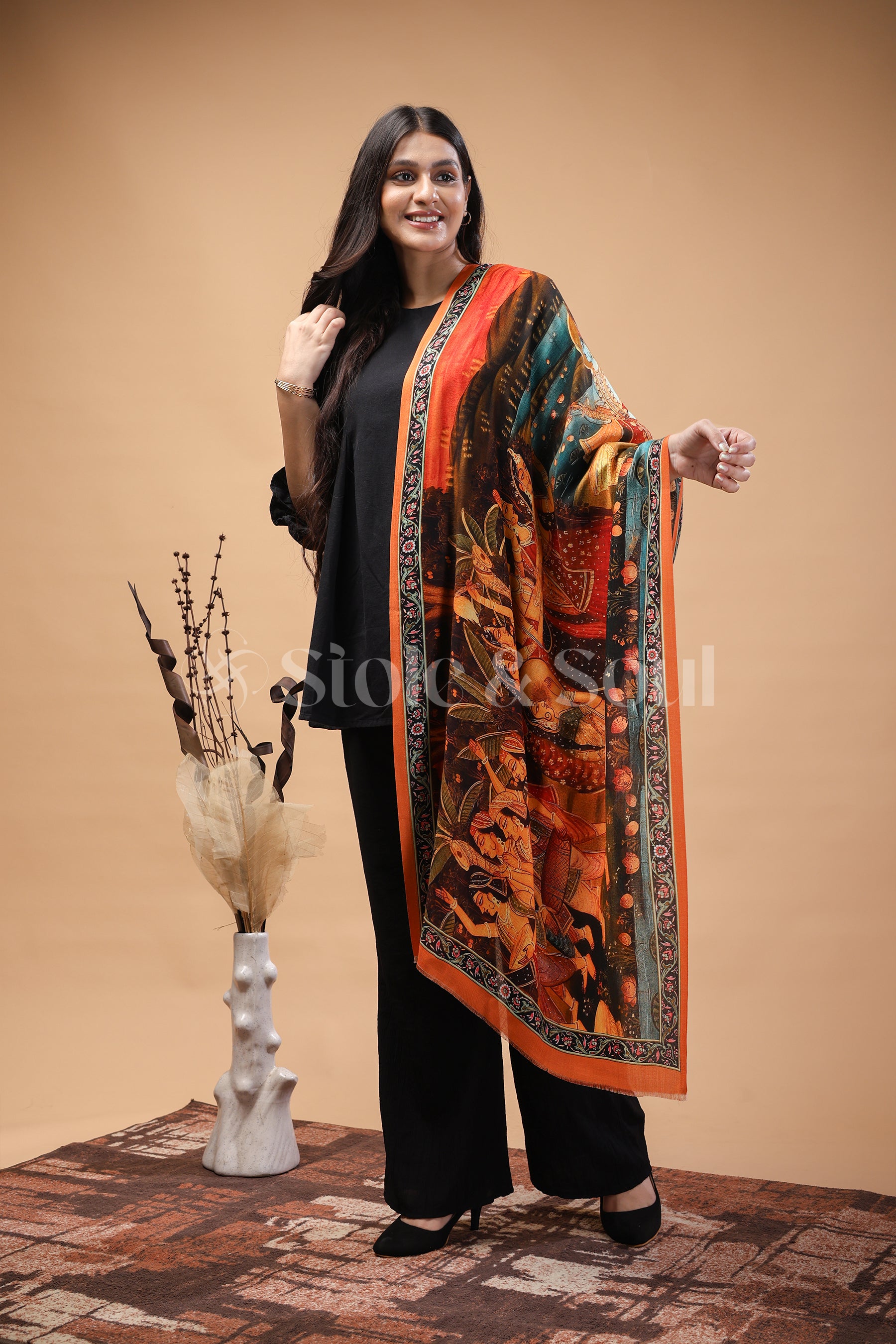 Krishna Raas lela printed bamboo silk stole