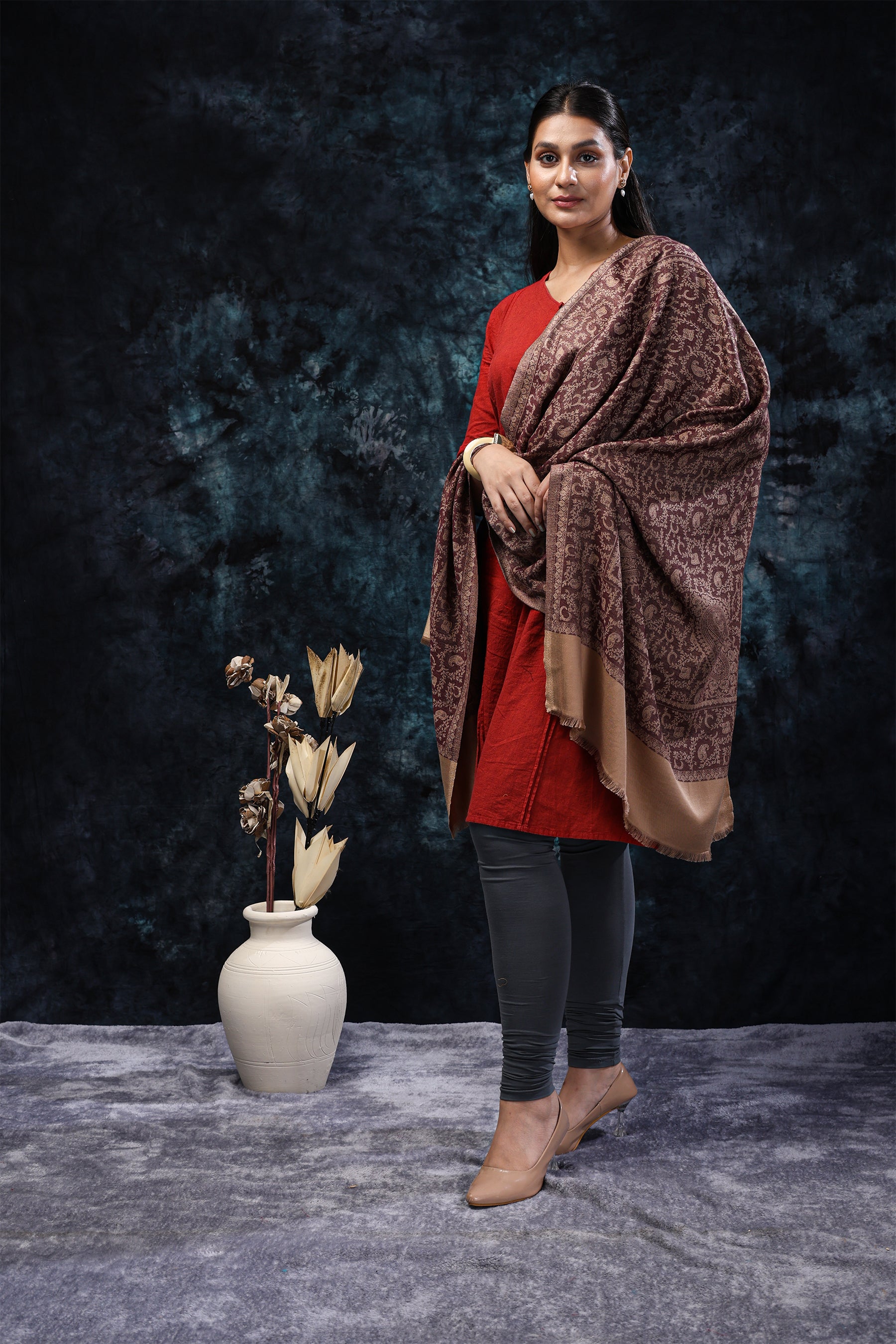 Kashmiri Paisley Fine Bamboo Silk stole , Reversible