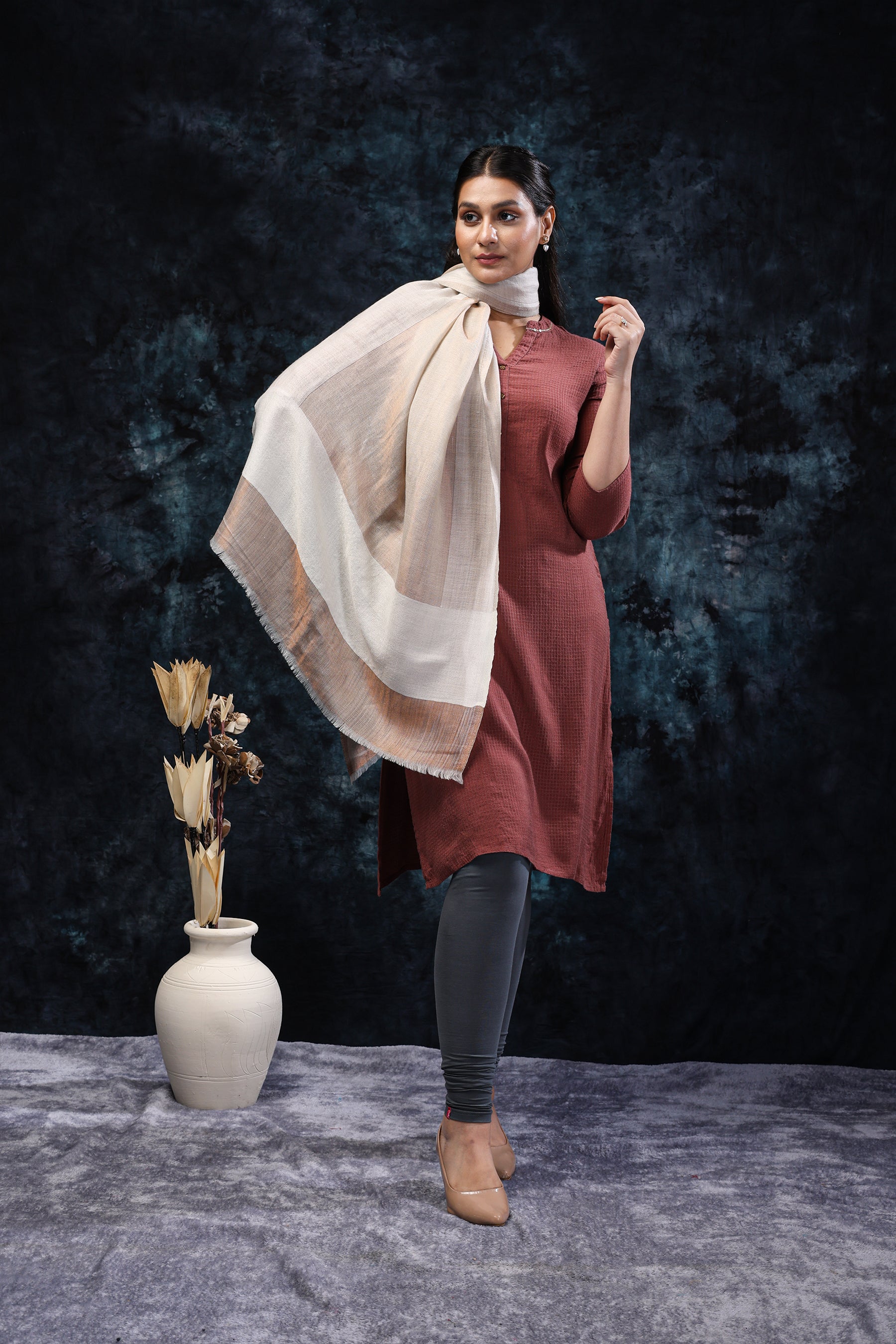 Moonlight -White Zari Border fine wool stole