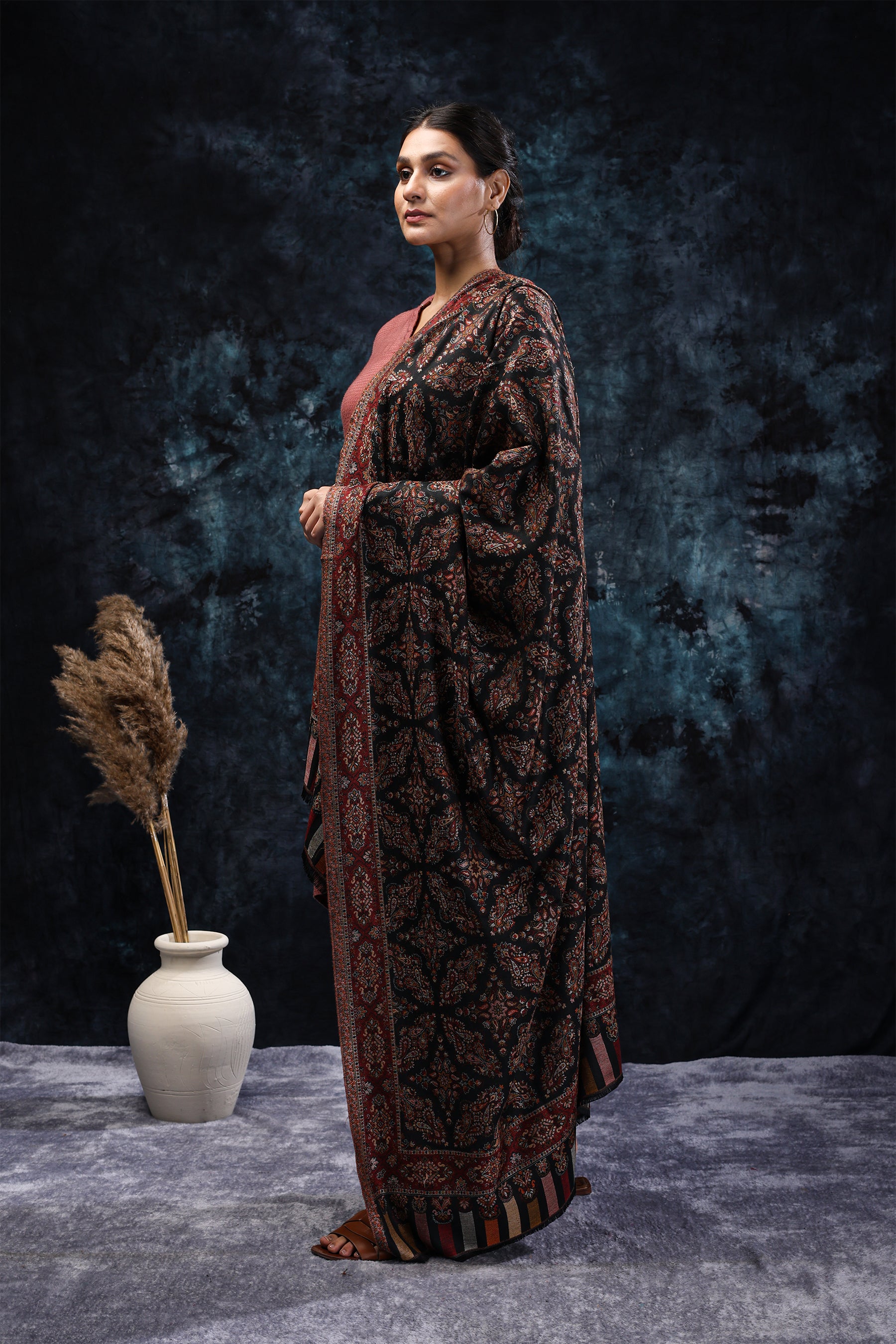 Midnight Paisley - Black Shawl with Vintage Kashmiri Motifs