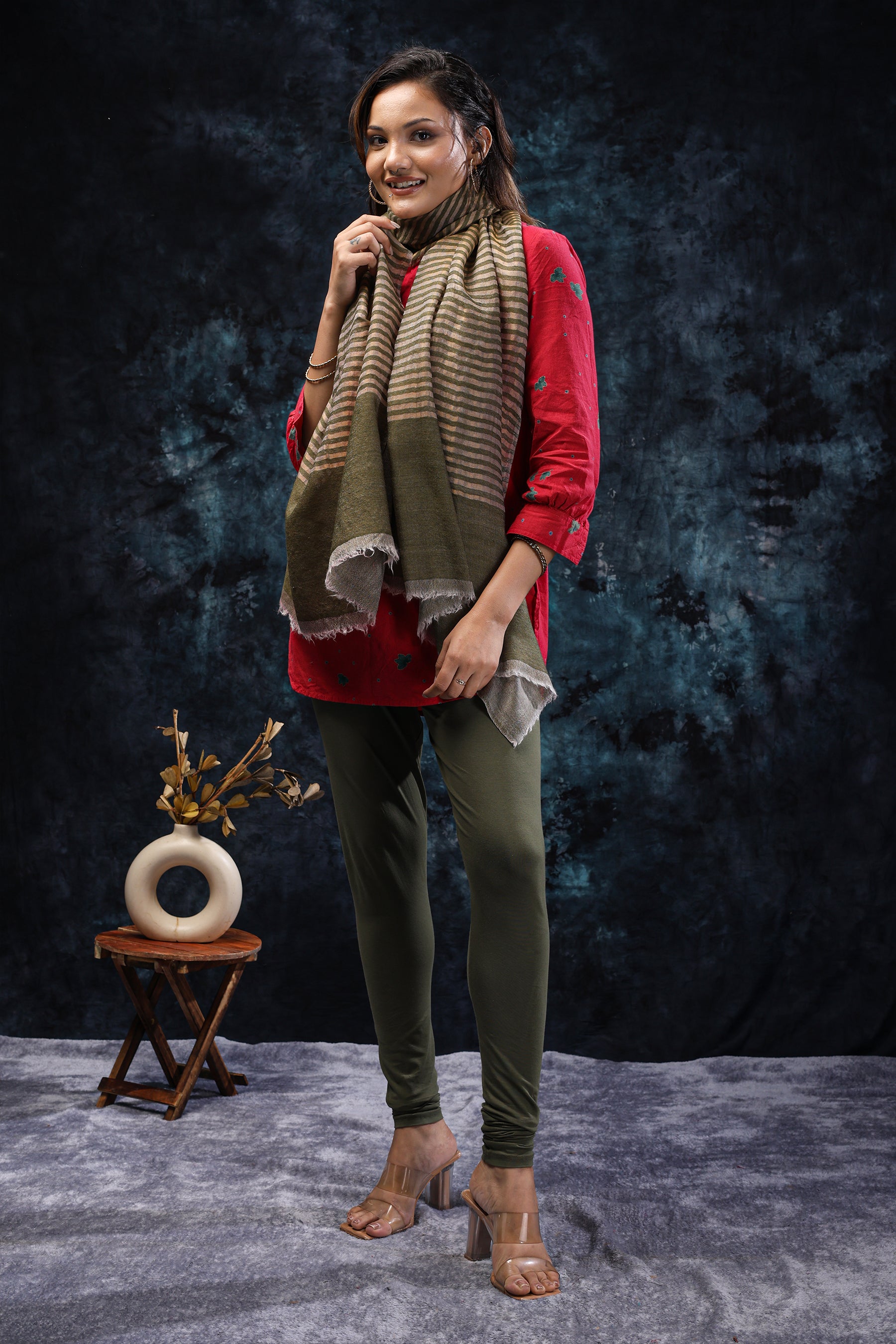 Moonlight Zari - Trending green stole with zari stripes