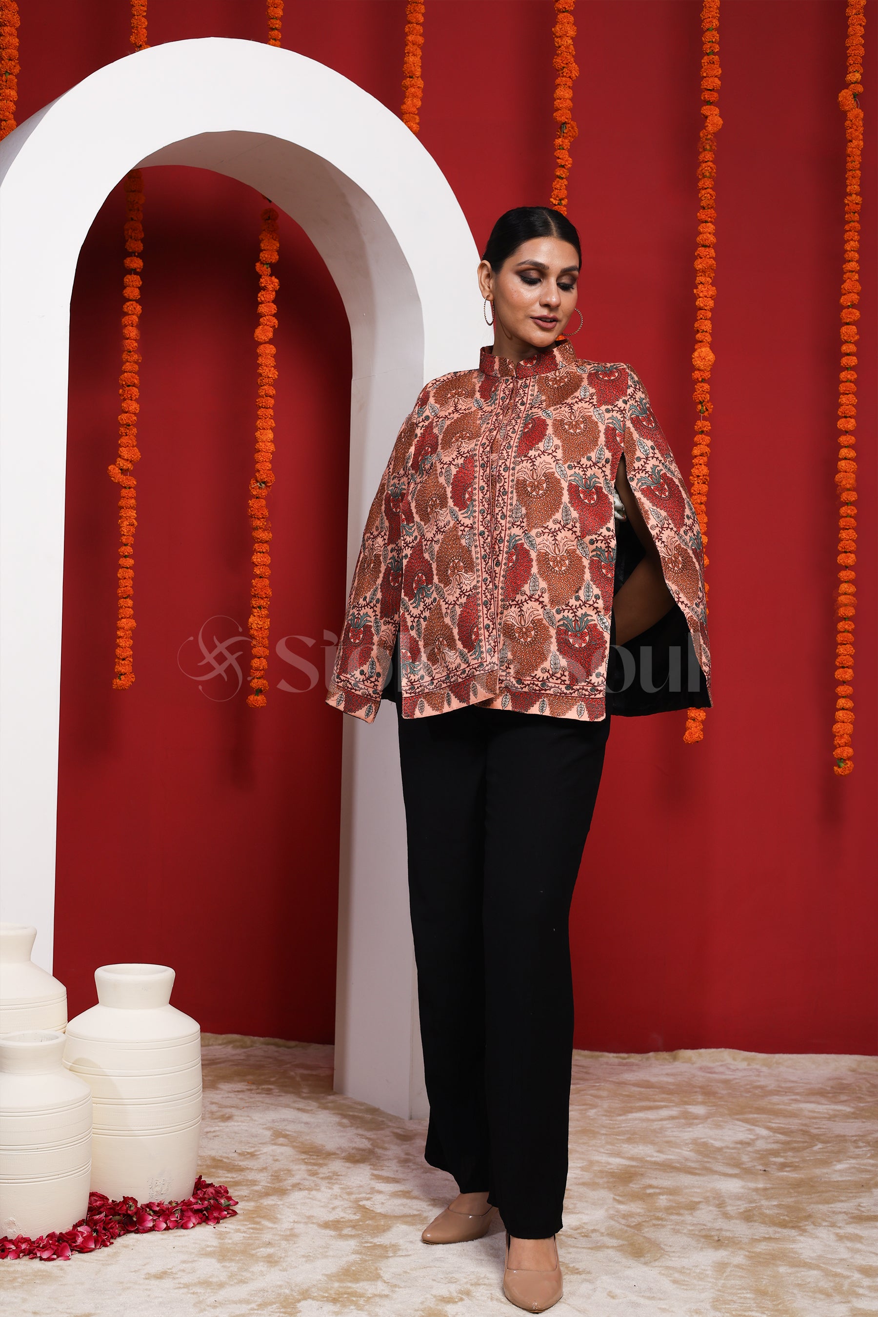 Grapevine Embroidered wool cape