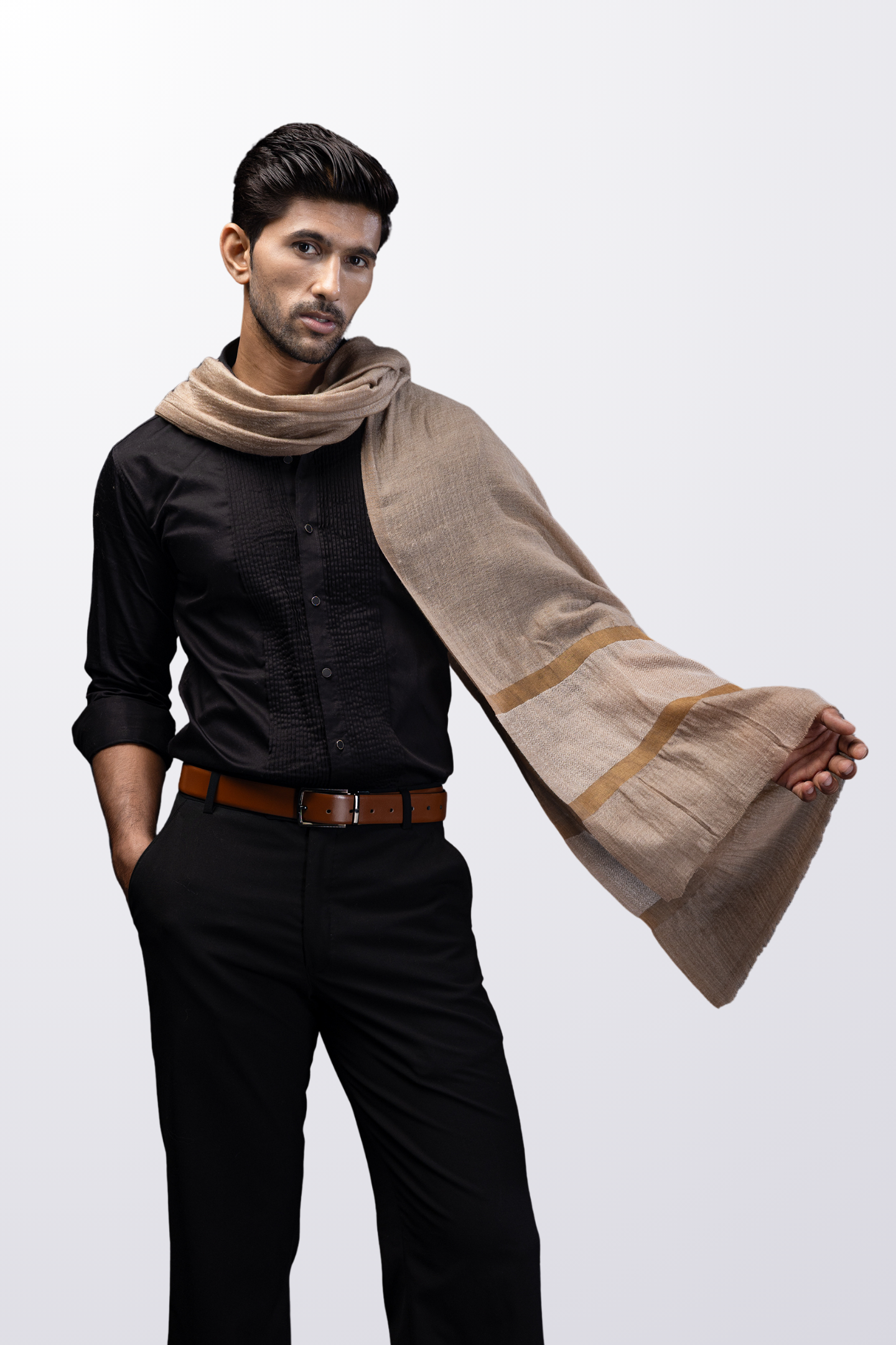 Classic Border Stole - Brown