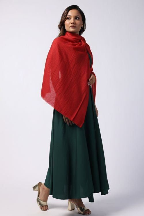Plain red premium fine wool stole