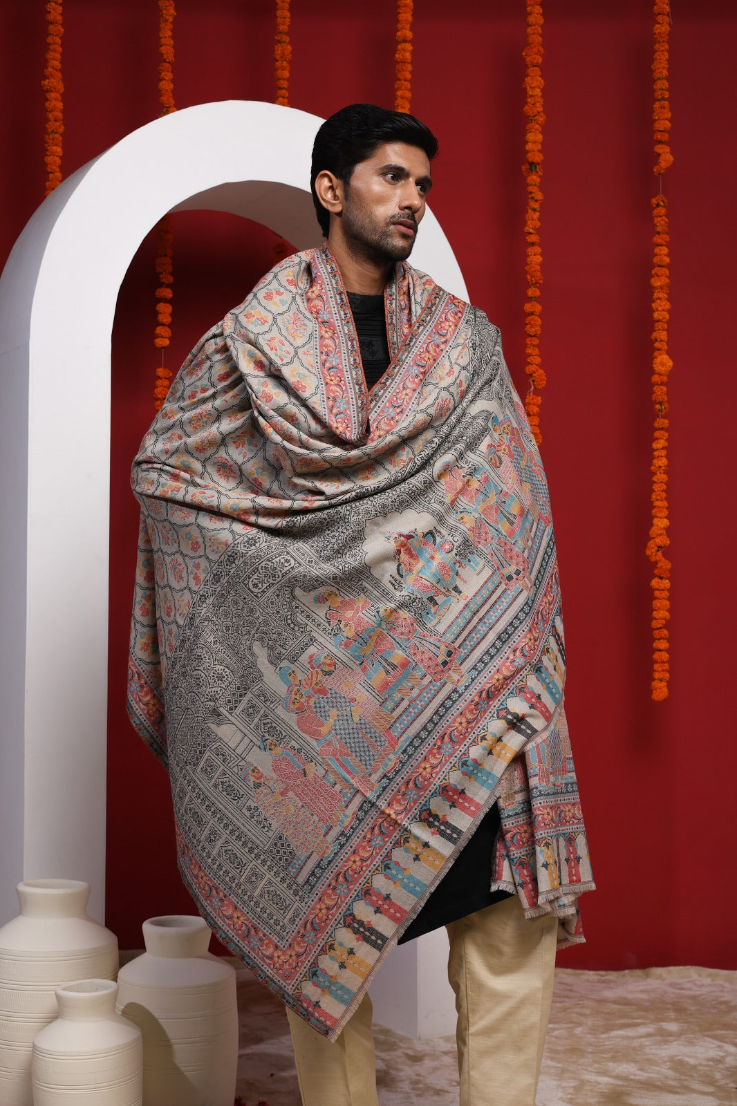 Raja Darbaar Brown Fine Wool Men Shawl