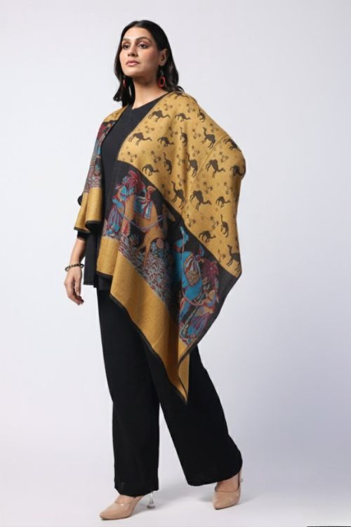 Golden Camel weaving with camel Border , Bamboo Silk